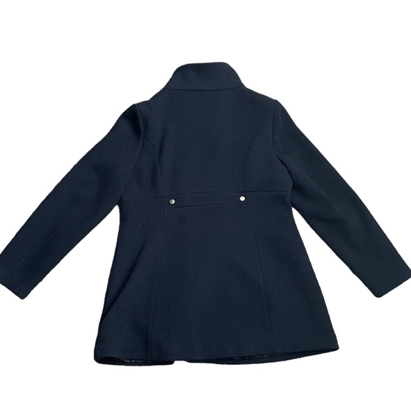 Paraphrase Wool Navy Blue Asymmetrical Zipper Ribbed Knit Coat Peacoat (size 12) - Picture 7 of 8